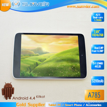 7.85 Inch 1024*768 Pixles Allwinner A23 Dual Core Android 4.4 Tablet (A785)